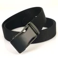 Men's black nylon canvas tactical belt with sleek automatic metal buckle - 120cm / Black
