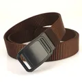 Men's coffee brown nylon tactical belt with matte black alloy automatic buckle - Brown