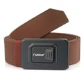 Brown nylon tactical elastic belt with a black quick-release buckle and TUSHI logo - 120cm / Black Buckle - Coffee