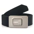 Elastic nylon tactical belt in black with quick-release gray alloy buckle and Tushi logo - 120cm / Space Gray Buckle - Black