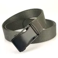 Men's olive green nylon woven tactical belt with matte black automatic metal buckle - 120cm / Dark Gray
