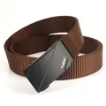 Men's brown tactical nylon belt with black automatic alloy buckle and woven texture - 120cm / Brown