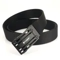 Men's tactical black nylon belt with matte automatic buckle and woven fabric texture - Black