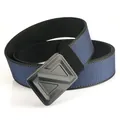 Tactical nylon woven belt with matte geometric buckle for outdoor sports and casual wear - Black and Blue