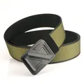 Outdoor tactical nylon belt with geometric quick-release buckle and yellow-black weave - Black And Green