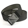 Tactical black nylon belt with matte geometric buckle shown on a white background - Black and Grey