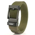 Army green tactical nylon belt with matte black automatic metal buckle and TUSHI logo - Black Buckle - Army Green