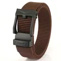 Brown woven nylon tactical belt with black matte automatic buckle for casual wear - 120cm / Brown