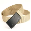 Khaki nylon tactical belt for men with black alloy automatic buckle and weave texture - 120cm / Khaki