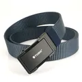Cintura da uomo in nylon blu grigio scuro con fibbia automatica in metallo nero opaco - Blu zaffiro