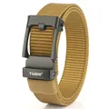 Khaki nylon tactical belt for men with black automatic buckle and brand logo - Black Buckle - Wolf Brown