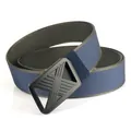 Men's quick-dry nylon belt with two-tone weave and black X-pattern tactical buckle - Grey with Blue