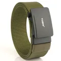 Tactical olive green nylon belt with matte black automatic buckle and woven texture - Army Green