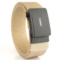 Ceinture tactique en nylon kaki pour homme avec boucle automatique noire et tissu tissé - Kaki
