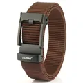 Brown nylon tactical belt for men with black matte automatic buckle and durable texture - Black Buckle - Coffee