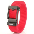 Men's red nylon tactical belt featuring a matte black automatic buckle with TUSHI logo - Black Buckle - Red