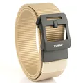 Men's khaki tactical nylon belt featuring a black alloy automatic buckle and TUSHI logo - Khaki