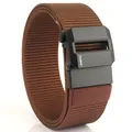 Brown heavy duty nylon canvas tactical belt for men with matte black automatic buckle - Brown