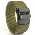 Army green tactical nylon canvas belt with black quick release buckle on white background - Army Green