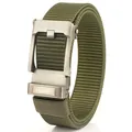 Olive green tactical nylon belt for men with matte brushed metal automatic buckle - Silver Buckle - Army Green