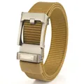 Khaki tactical nylon belt with a brushed metal automatic buckle and woven texture - Silver Buckle - Wolf Brown