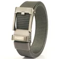 Army green nylon tactical belt with matte grey automatic metal buckle for men - Silver Buckle - Dark Gray