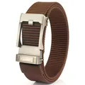 Brown nylon tactical belt with matte silver automatic buckle and high-density webbing - Silver Buckle - Coffee
