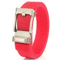Men's red nylon braided belt featuring a matte silver automatic buckle for casual wear - Silver Buckle - Red