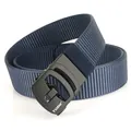 Ceinture homme en nylon bleu marine avec boucle automatique noire mate et logo TUSHI - Boucle automatique / Bleu royal