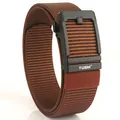 Men's brown nylon tactical belt with black matte automatic buckle for casual cargo pants - Brown