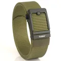 Army green nylon tactical belt with matte black automatic buckle on white background - Army Green