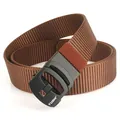 Brown nylon tactical belt for men with black automatic buckle and textured strap - Automatic Buckle / Brown