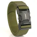 Army green tactical nylon belt with black quick-release aluminum alloy buckle and TUSHI logo - Hemmed Army Green