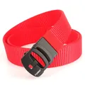 Red nylon tactical belt for men with matte black automatic buckle and woven texture - Automatic Buckle / Red