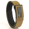 Khaki tactical nylon belt with reinforced black edges and textured auto buckle - Dark Brown