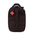 Close-up of black tactical medical pouch with red cross symbol and MOLLE straps webbing - Black