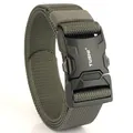 Army green tactical nylon belt with black quick-release buckle for outdoor training - Hemmed Dark Gray