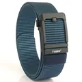 Navy blue tactical nylon belt with black automatic buckle and TUSHI brand logo - Royal Blue