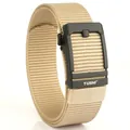 Men's tactical khaki nylon belt with black automatic buckle and heavy-duty weave - Khaki