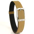 Double-layered khaki tactical nylon belt with silver metal buckle and TUSHI engraving - Dark Brown