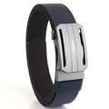 Men's navy blue nylon tactical belt with matte grey alloy automatic buckle closure - Sapphire Blue