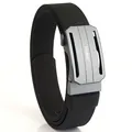 Black nylon tactical men's belt with a matte grey alloy automatic buckle and TUSHI logo - Twill Black
