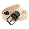 Elastic braided golf belt for men and women with matte black metal buckle and beige texture - Khaki