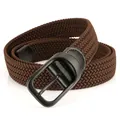 Brown braided elastic golf belt for men with matte black metal buckle on white background - 105cm / Coffee