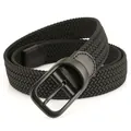 Elastic woven black golf belt for men with matte metal buckle on white background - 105cm / Black