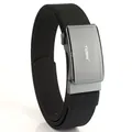 Black nylon tactical belt with matte grey aluminum automatic buckle featuring TUSHI logo - Twill Black
