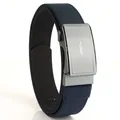 Navy blue nylon braided belt with automatic silver-grey aviation aluminum buckle - Twill Royal Blue