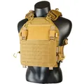 Tactical vest in coyote tan with laser cut MOLLE system and adjustable straps on mannequin - One Size / Coyote Brown