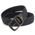Elastic navy blue braided men's belt with a matte black buckle and leather detailing - 105cm / Dark Blue