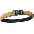 Tactical nylon dog collar in khaki with heavy-duty metal quick-release buckle and D-ring - 115cm / Dark Brown